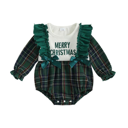 REDWOON Newborn Infant Baby Girl Christmas Outfit Santa Embroidery Long Sleeve Smocked Bubble Romper Ruffle Bodysuit 0-18 Months