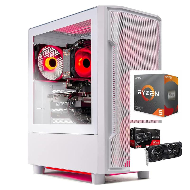 High-Performance Gaming PC – Ryzen 5 5500, RX 580, 16GB DDR4, MATX Case (All-White/All-Black) Computer Fully Built Desktop