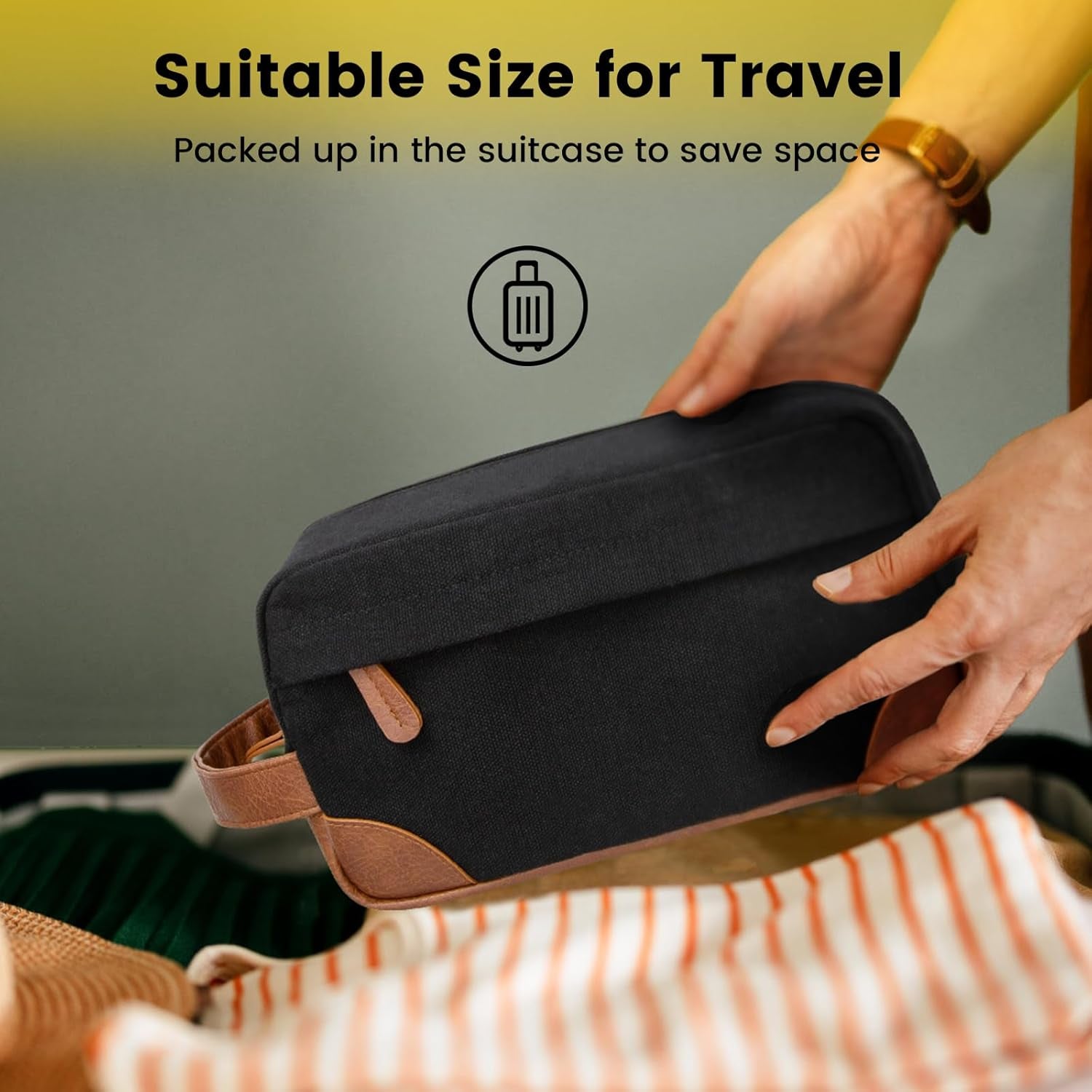 Men's Water-Resistant Hanging Toiletry Bag - Large Capacity Canvas Dopp Kit for Travel - Black