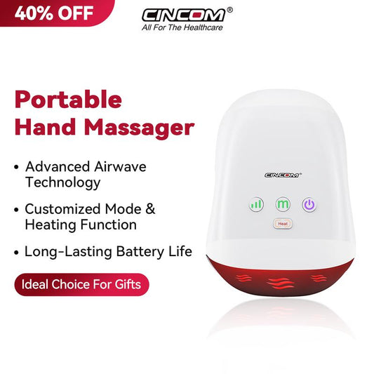 CINCOM Portable Hand Massager (WHITE), Cordless, with Comfort Heat and Gentle Massage, Advanced Airwave Technology, Adjustable Settings, Auto-Off Feature, Rechargeable, Perfect for Daily Relaxation, Ideal Gift