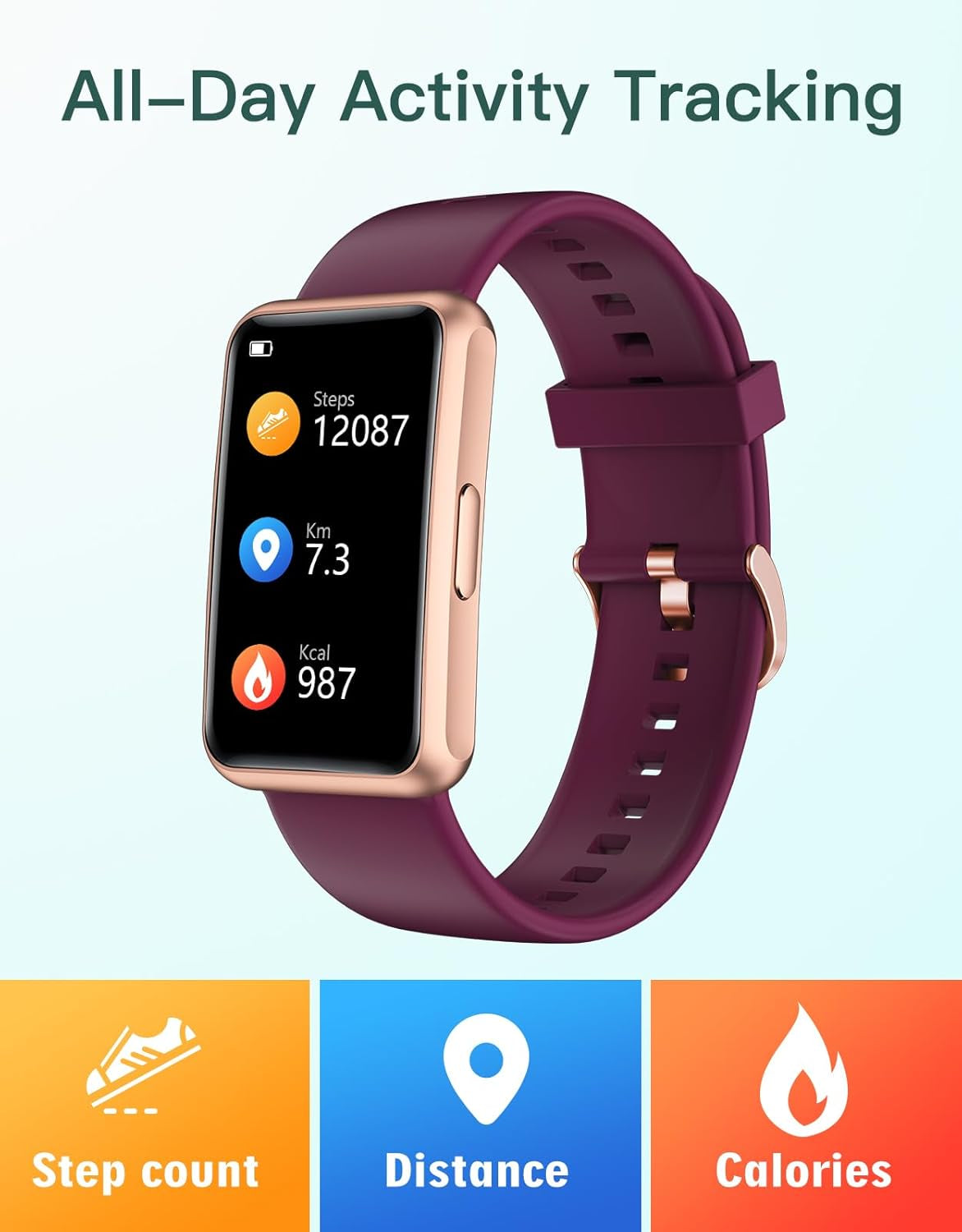 Fitness Tracker - Bluetooth-Free, App-Free, Standalone Fitness Watch for Men and Women, IP68 Waterproof, Full Touch Screen, Steps and Calories Counter, Sleep Tracker, Alarm Clock (Purple)
