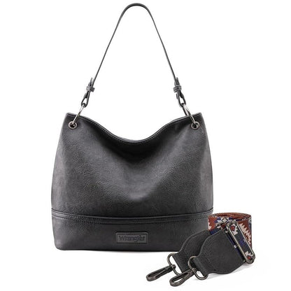 Wrangler Cow Print Hobo Bag Vegan Leather for Woman with Wide Guitar Strap