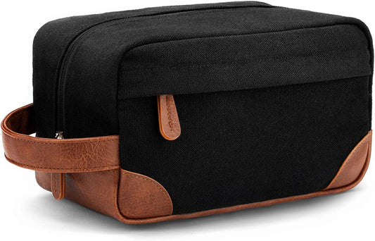 Men's Water-Resistant Hanging Toiletry Bag - Large Capacity Canvas Dopp Kit for Travel - Black