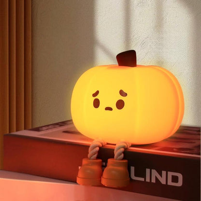 Pumpkin Night Light, Silicone Squishy, Cordless Rechargeable Dimmable Touch Control LED Lamp for Kids Baby Bedside Nursery Desk, Jack O Lantern Halloween Decor Gifts for Women