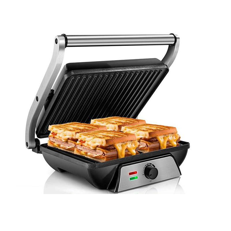 SUSTEAS 3-In-1 Electric Indoor Grill - Panini Press with Non-Stick Cooking Plates, Opens 180-Degree Gourmet Sandwich Maker, Floating Hinge Fits All Foods, Panini Press Grill with Grease Tray
