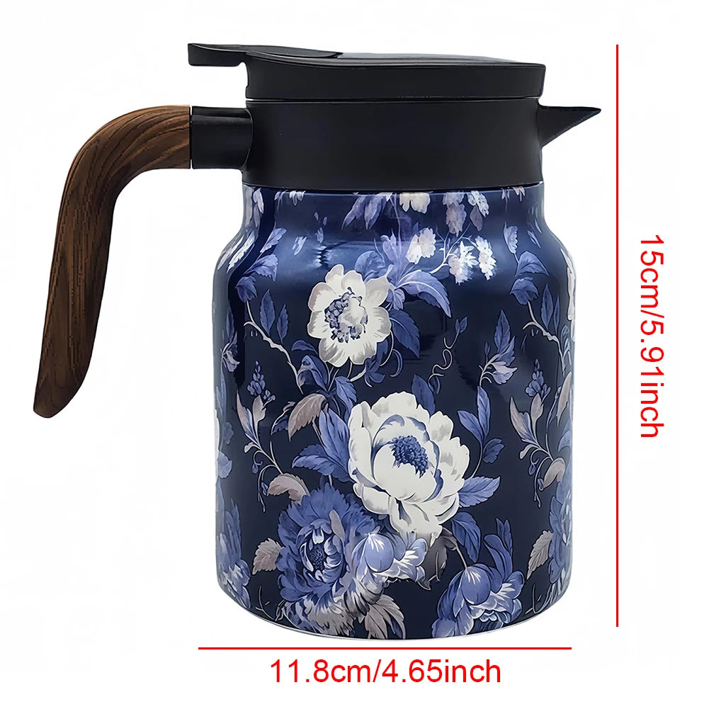 Vintage Floral Pattern Tea Thermos Built-In Infuser 800/1000Ml Floral Tea Kettle Stewed Teapot Tea Separation Water Bottle
