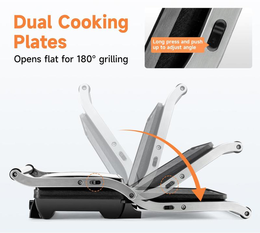 SUSTEAS 3-In-1 Electric Indoor Grill - Panini Press with Non-Stick Cooking Plates, Opens 180-Degree Gourmet Sandwich Maker, Floating Hinge Fits All Foods, Panini Press Grill with Grease Tray