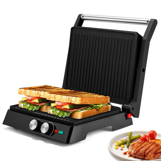 SUSTEAS 3-In-1 Electric Indoor Grill - Panini Press with Non-Stick Cooking Plates, Opens 180-Degree Gourmet Sandwich Maker, Floating Hinge Fits All Foods, Panini Press Grill with Grease Tray