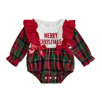 REDWOON Newborn Infant Baby Girl Christmas Outfit Santa Embroidery Long Sleeve Smocked Bubble Romper Ruffle Bodysuit 0-18 Months