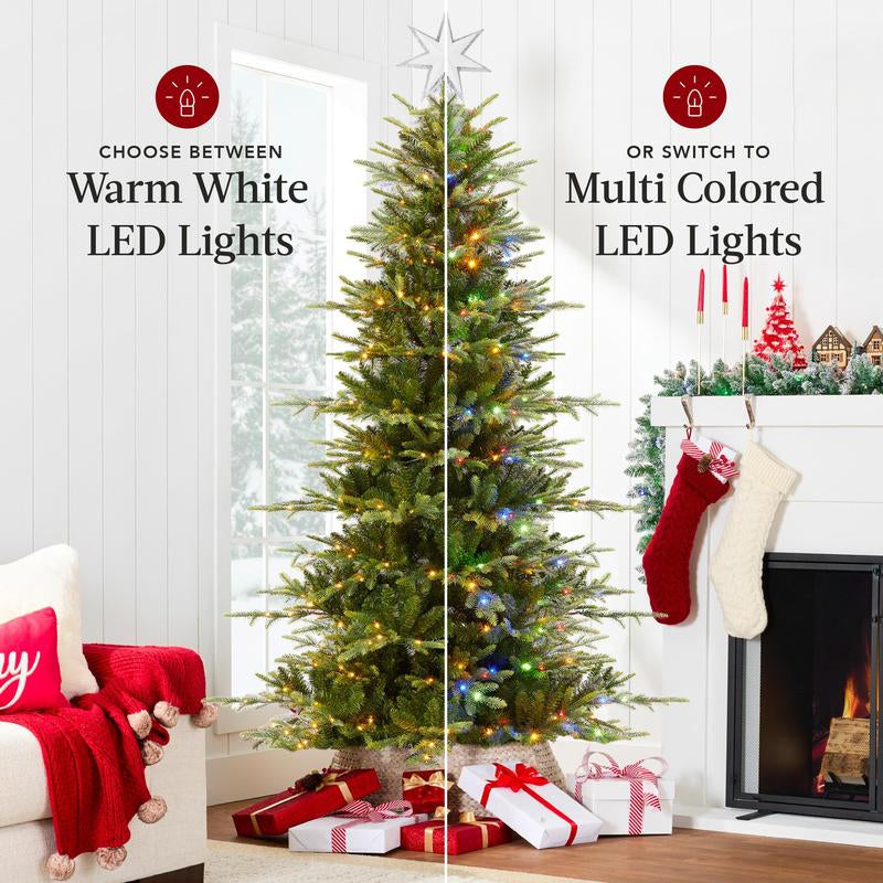 Best Choice Products Pre-Lit Artificial Slim Aspen Noble Fir Christmas Tree W/ Branch Tips, LED Lights