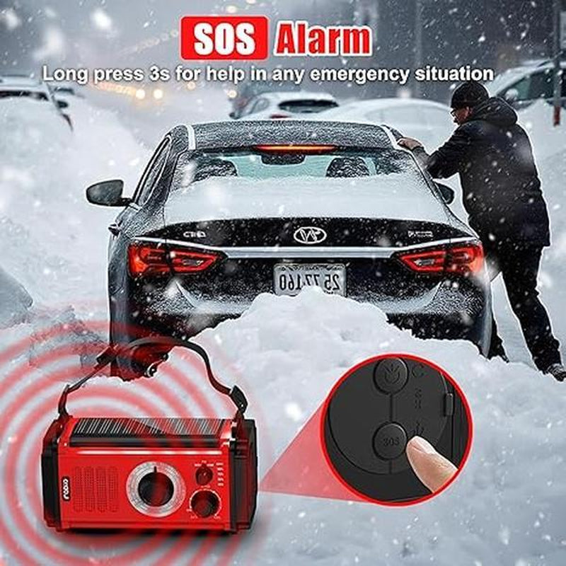 37000Mwh Hand Crank Solar Radio for Emergencies: AM/FM/NOAA, Rechargeable Battery, USB Charger, SOS Alarm, Flashlight & Reading Lamp for Survival Outdoor