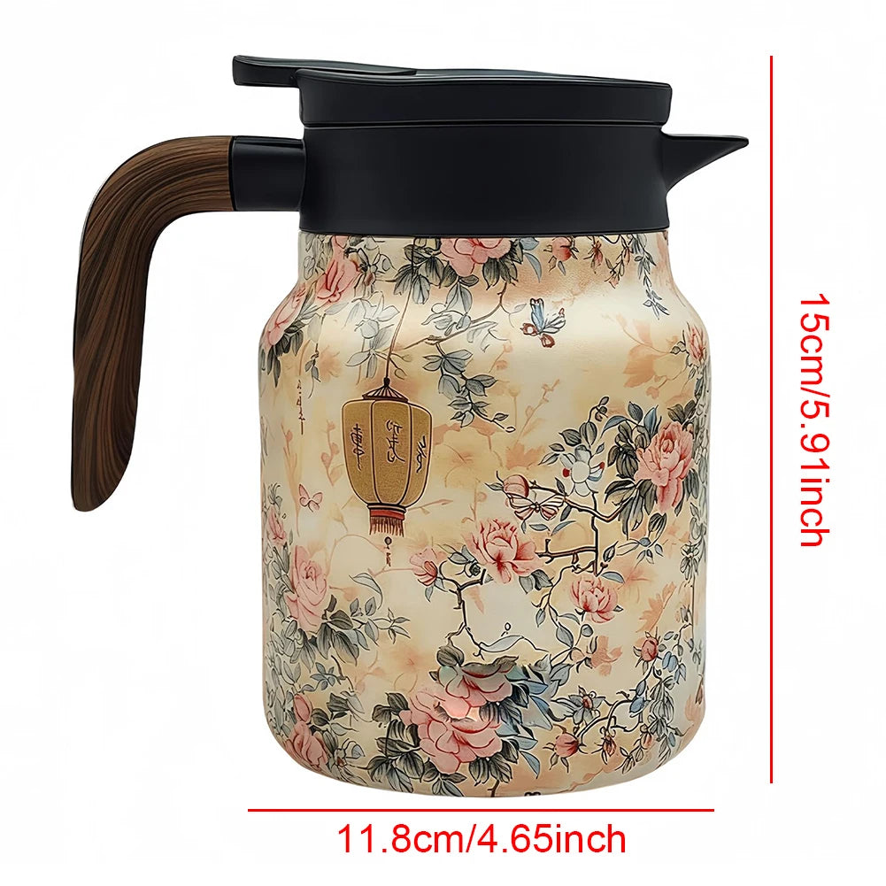 Vintage Floral Pattern Tea Thermos Built-In Infuser 800/1000Ml Floral Tea Kettle Stewed Teapot Tea Separation Water Bottle